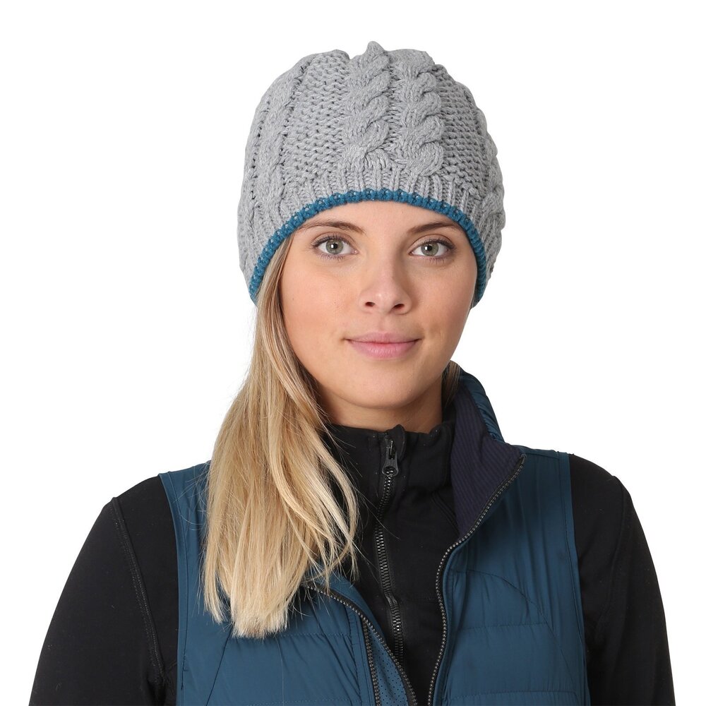 7979 Cable Knit Beanie with Fleece Lining - Storm Grey/Blue Spruce
